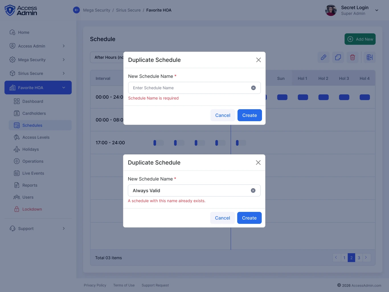 Duplicate a schedule
