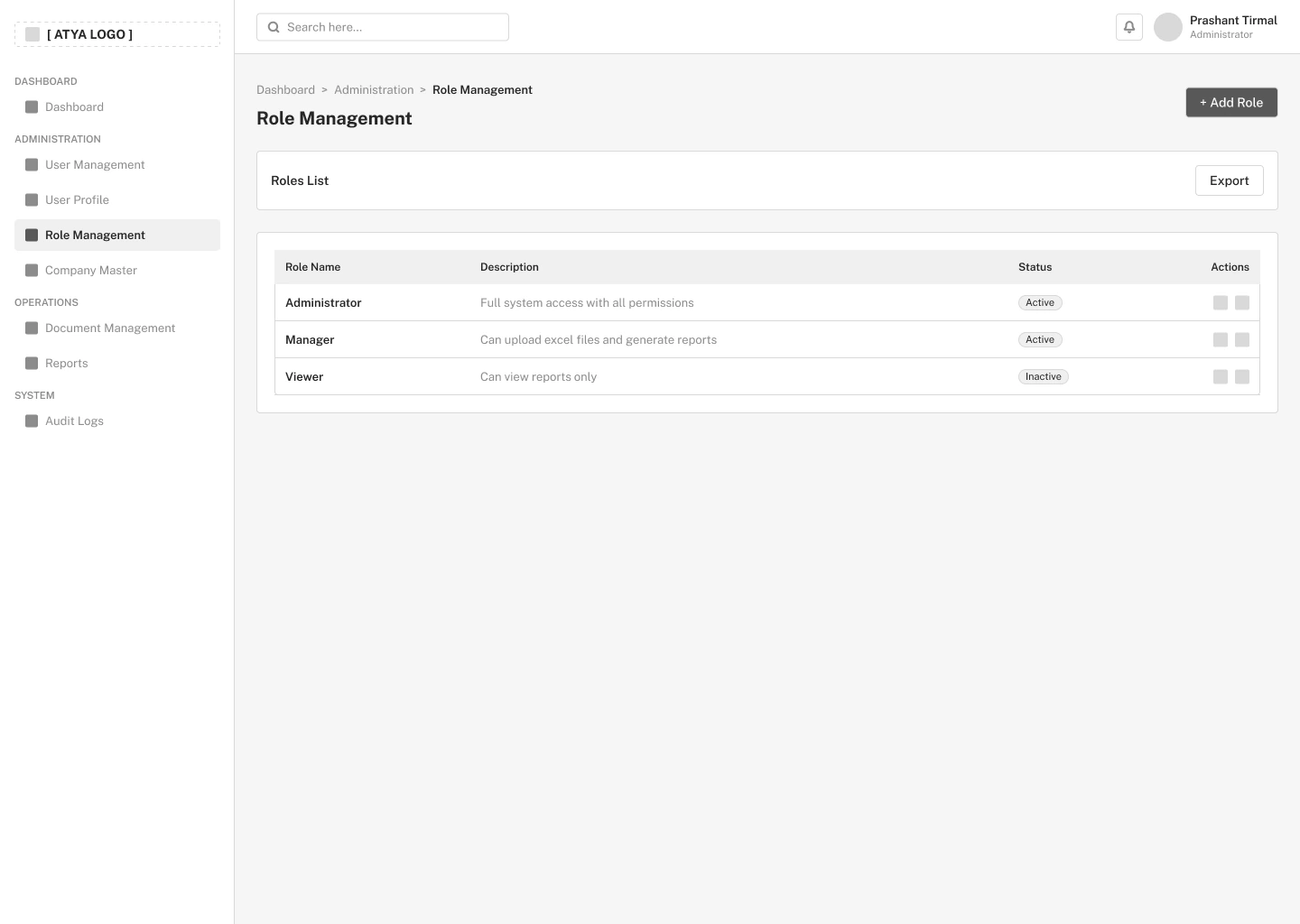 Role-management wireframe