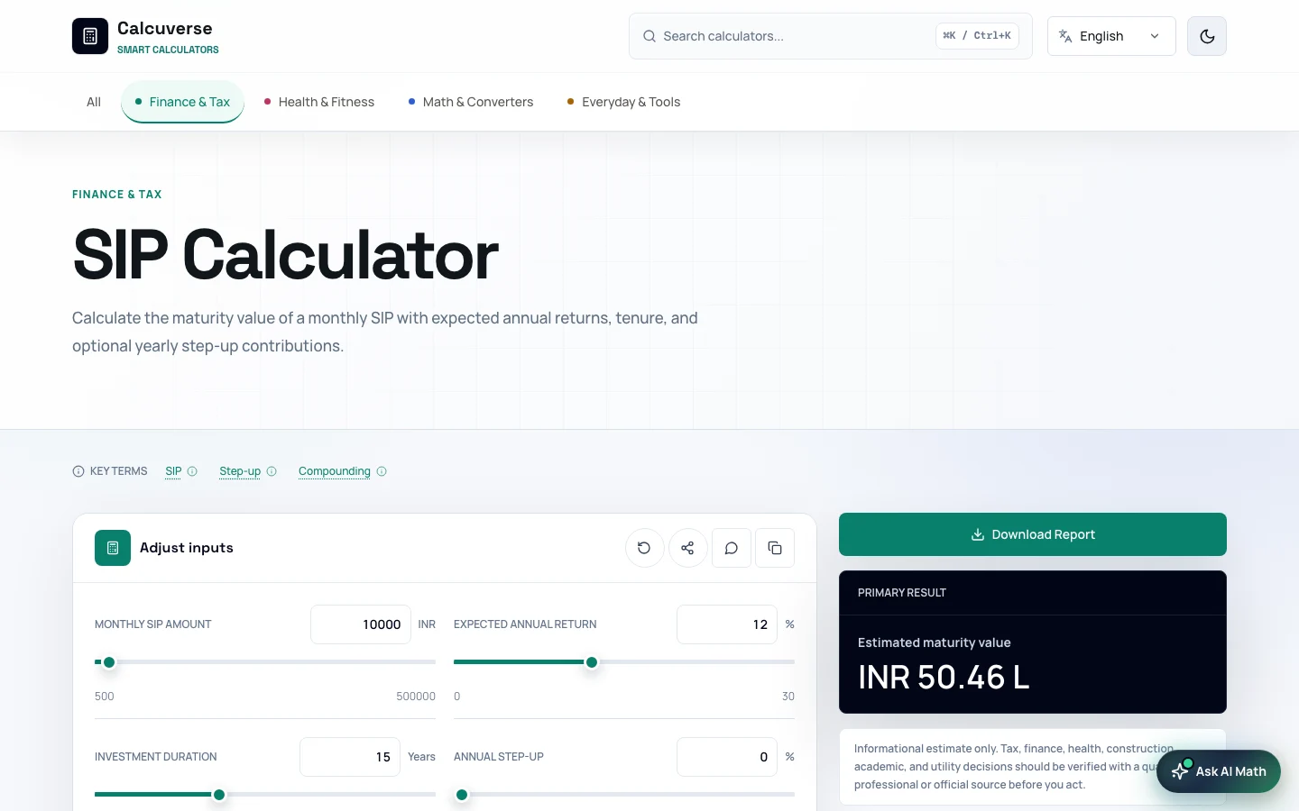 Inputs and results in one workspace